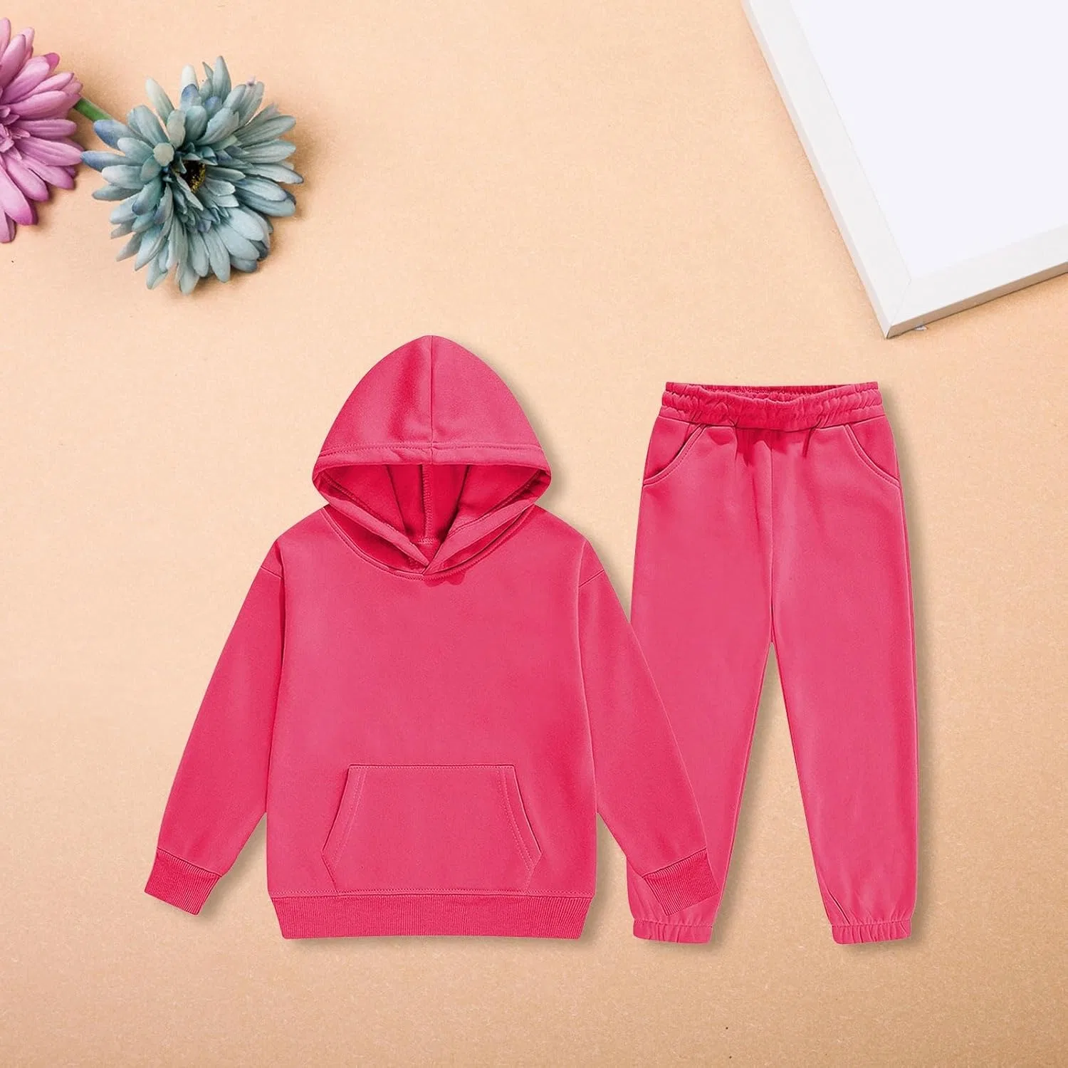 Детский спортивный костюм из 2 предметов, хлопковый флис, Hot Pink — фото 3