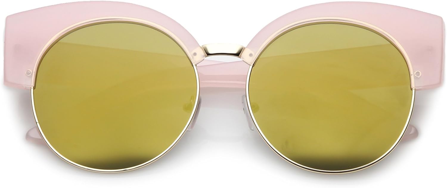 

zeroUV - Женские солнцезащитные очки в полуободковой оправе, с крупными зеркальными плоскими линзами, круглые, в форме «кошачьего глаза», диаметр линз 59 мм, Pink Gold / Gold Mirror