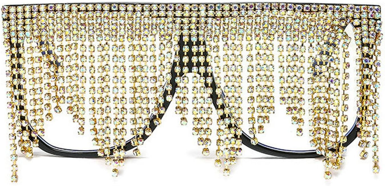 

COTIA Большие цельные солнцезащитные очки с квадратными кисточками для женщин, модные, с кисточками, кристаллами и бриллиантами, в стиле панк, для выпускного вечера и вечеринки, Black Transparent