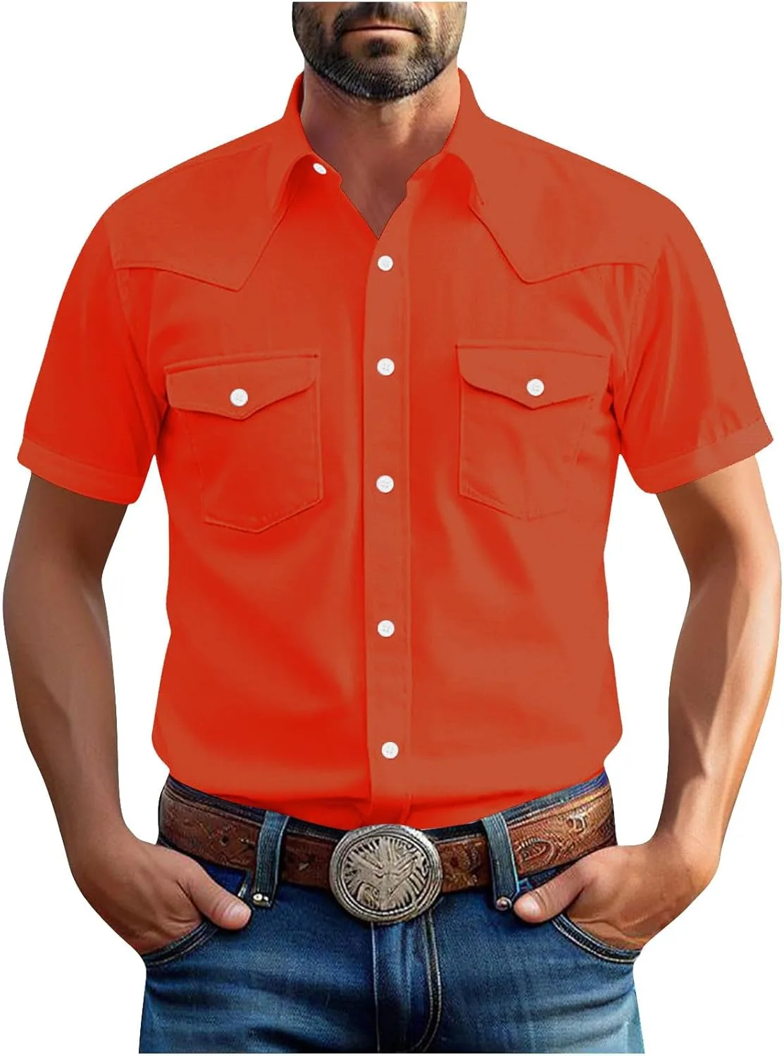 

Мужская рубашка с коротким рукавом в стиле вестерн, ковбойская рабочая рубашка с двумя карманами Sdeycui