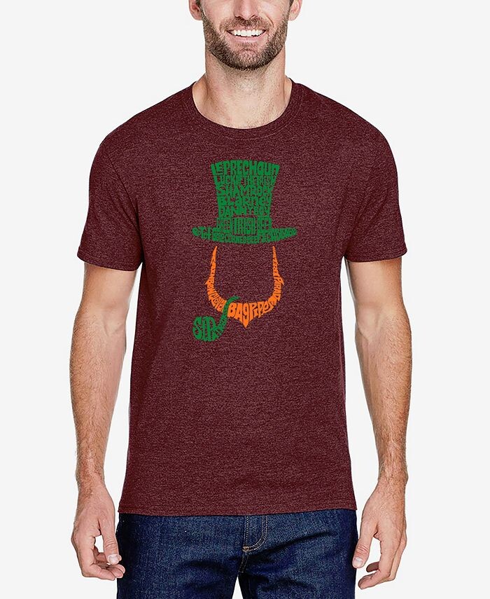 

Мужская футболка премиум-класса с рисунком Leprechaun Word Art Graphic LA Pop Art, красный