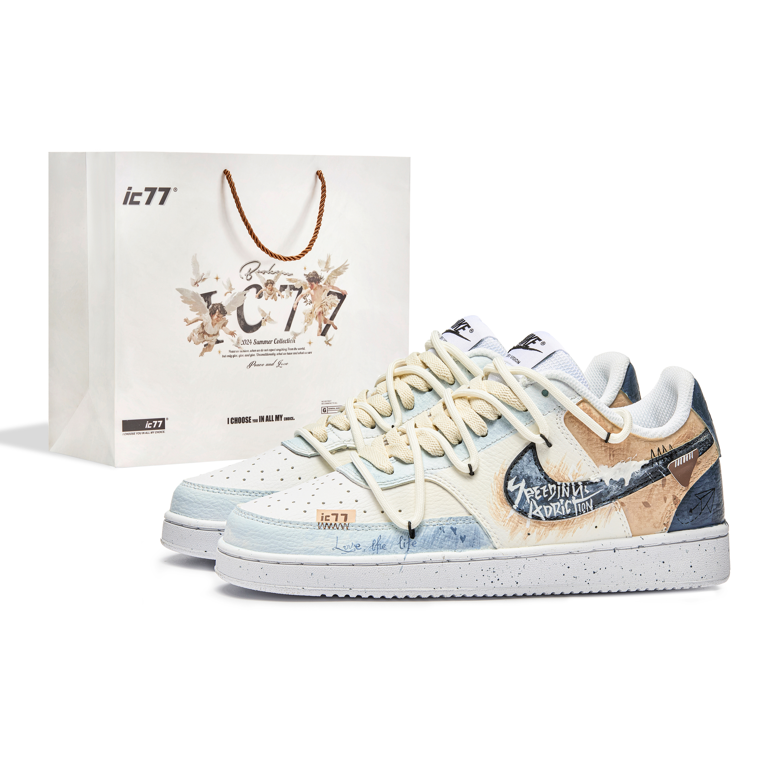 

Nike Кроссовки для скейтборда Court Vision 1 Ic77 Box Move Forward II с противоскользящим износостойким верхом, мужские, бежево-синие