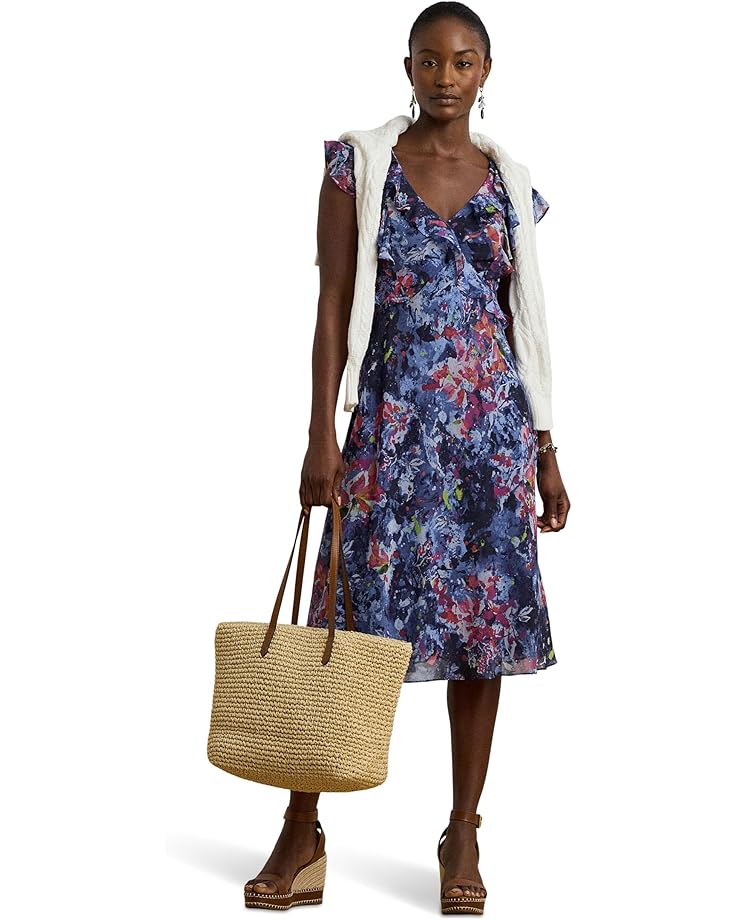 

Платье Lauren Ralph Lauren Print Ruffle-Trim Georgette Midi Dress, синий мульти