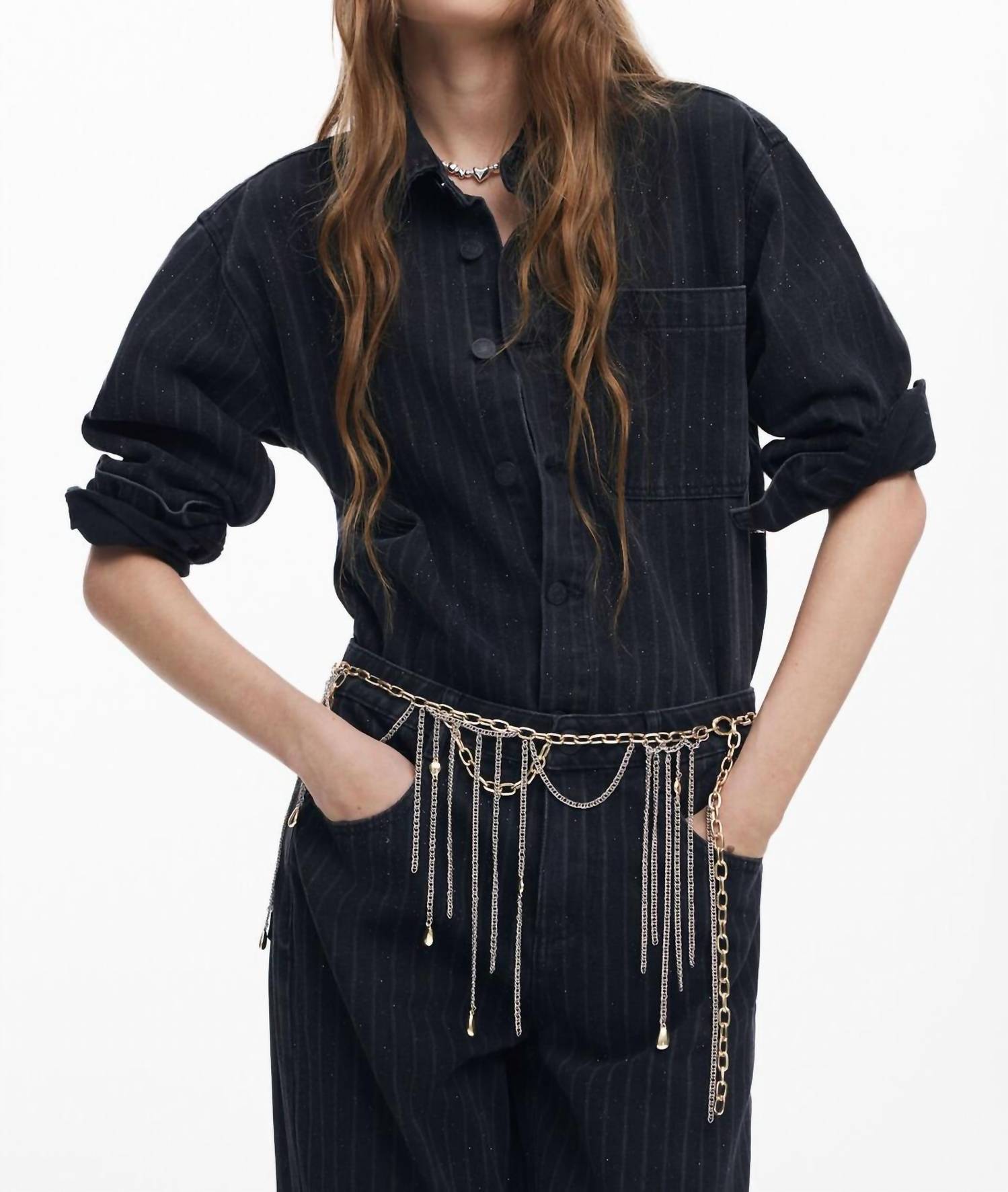 

Блестящая джинсовая рубашка черного цвета Desigual