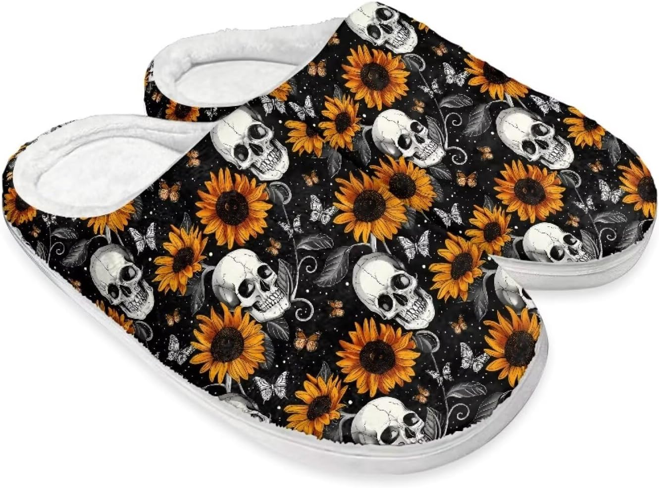 

Домашние тапочки на Хэллоуин из хлопка для женщин и мужчин, праздничные тапочки для дома, мягкие и теплые тапочки для спальни Buxolandt, Halloween Sunflower Skull