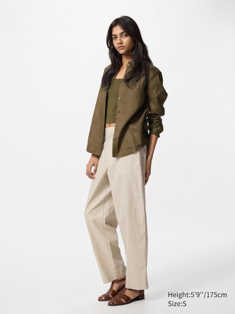 

Льняные хлопковые зауженные брюки Uniqlo, цвет 31 бежевый