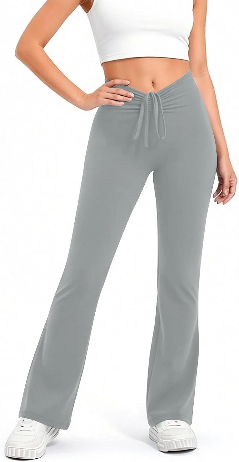 

Женские фларе леггинсы для йоги с кружевной шнуровкой, без переднего шва, с высокой талией и контролем живота