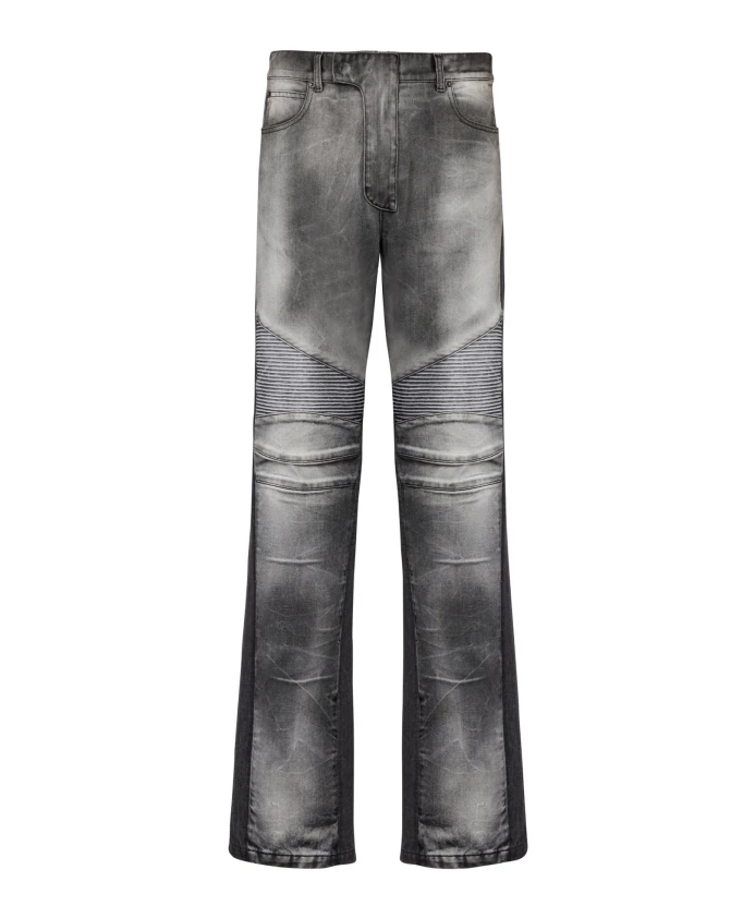 

Свободные байкерские джинсы из денима. Balmain, серый