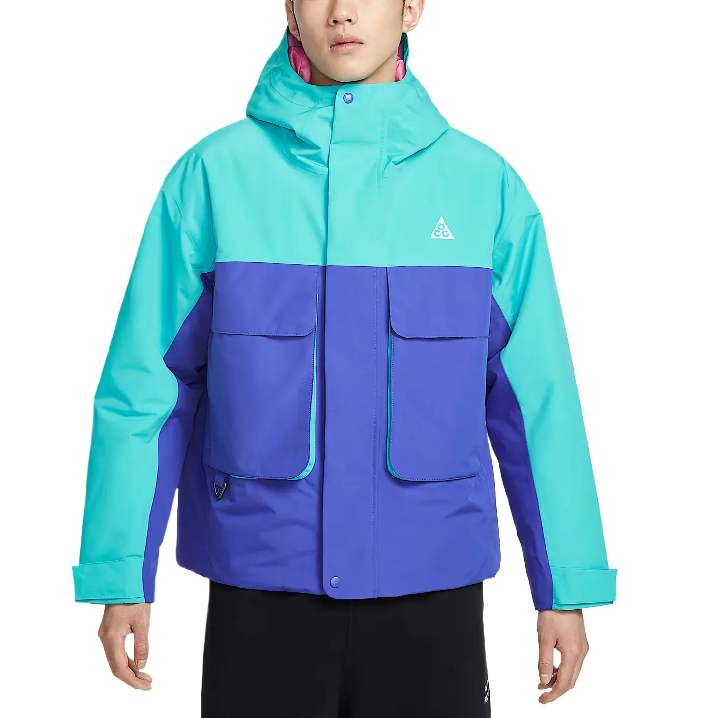 Nike Пуховик мужской Cactus Green/Subtle Purple Pink/Black/Mountain White с капюшоном утепленный