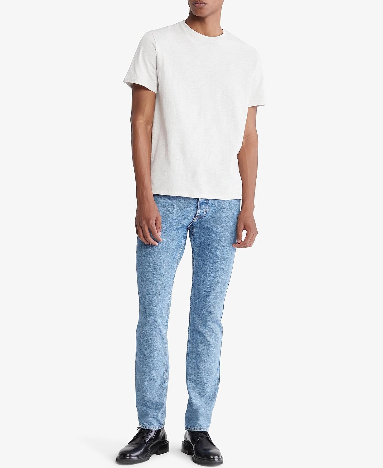 Мужская футболка Calvin Klein из гладкого хлопка с круглым вырезом, Light Grey Heather — фото 4