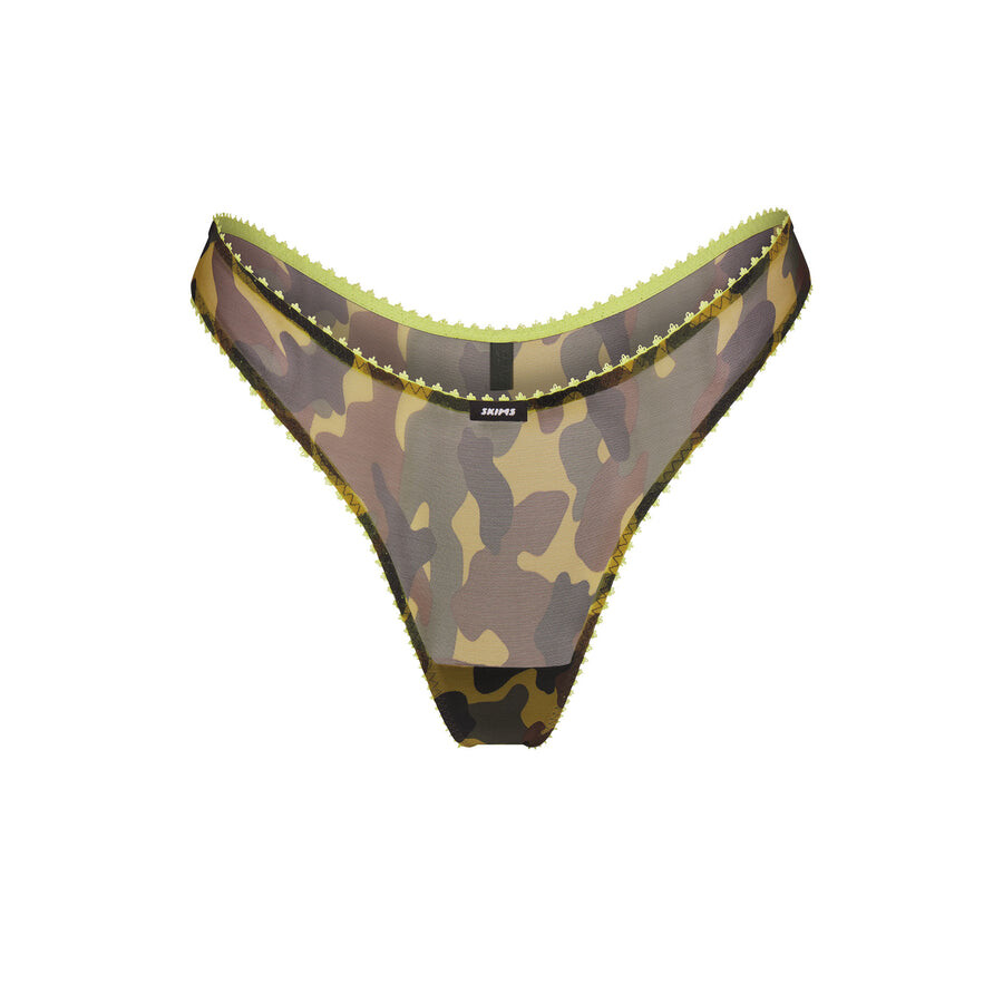 Стринги с пико-обманом SKIMS Ultra Fine Mesh, цвет Daffodil Camo