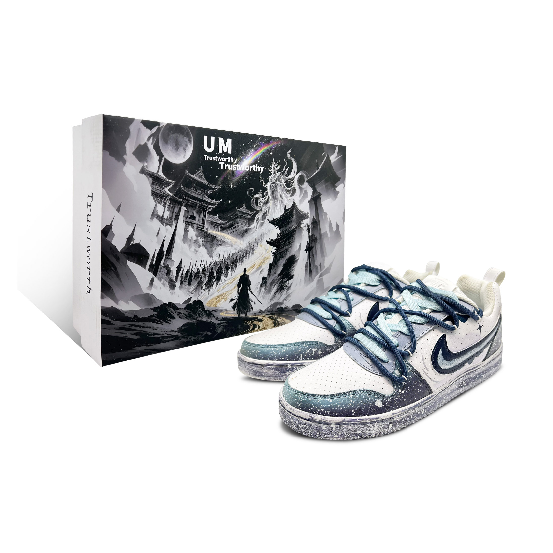 

Nike Кроссовки для скейтборда Court Borough Ruined Ruins Icy Snow Box с термо-износостойкими низкими бортами, мужские, цвет голубо-белый