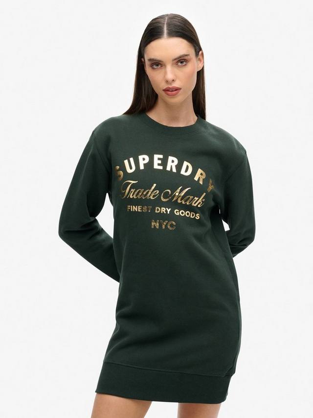 

Роскошное трикотажное платье с металлическим логотипом Superdry, цвет Academy Dark Green