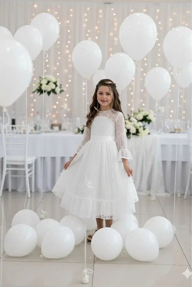 Детское кружевное платье для девочек Lace children's dress waitress boy Abiyekids, White
