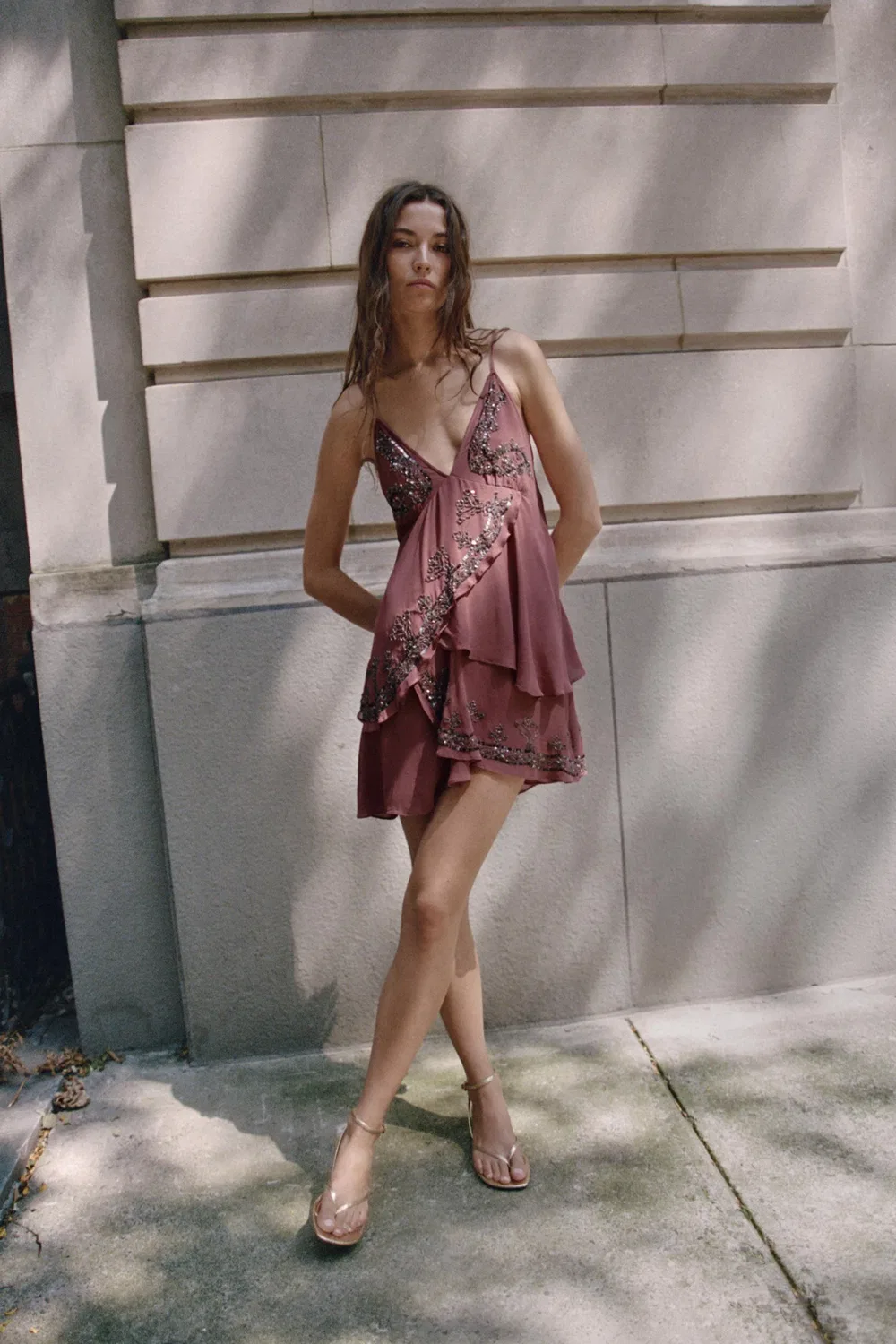 Короткое платье с пайетками ZARA, Pale pink