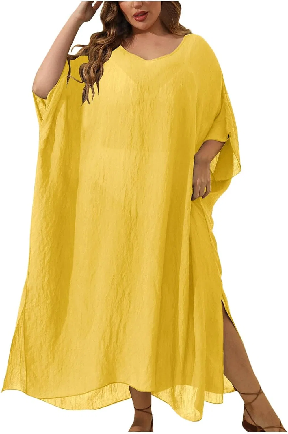 Женский пляжный халат оверсайз swim cover up, A01 Yellow