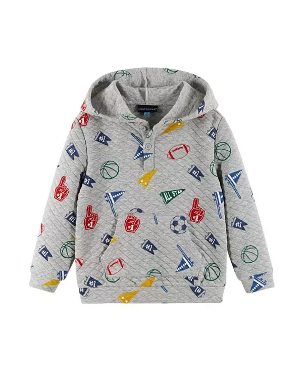 Детский комплект для мальчиков с принтом Varsity Hooded Sweatshirt and Pant Lounge Set Andy & Evan, Grey Varsity — фото 3