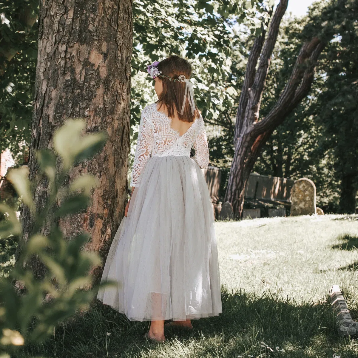 Детское классическое платье с длинным рукавом Bohemian Uk Flower Girl Boutique, Silver — фото 4