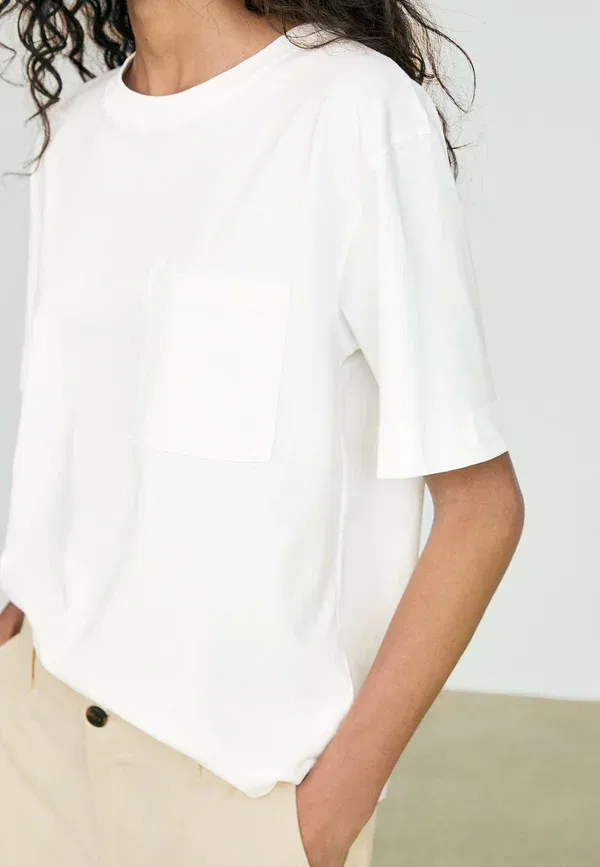 Футболка с нагрудным карманом, хлопок, Basic T-shirt, Massimo Dutti, белый — фото 3