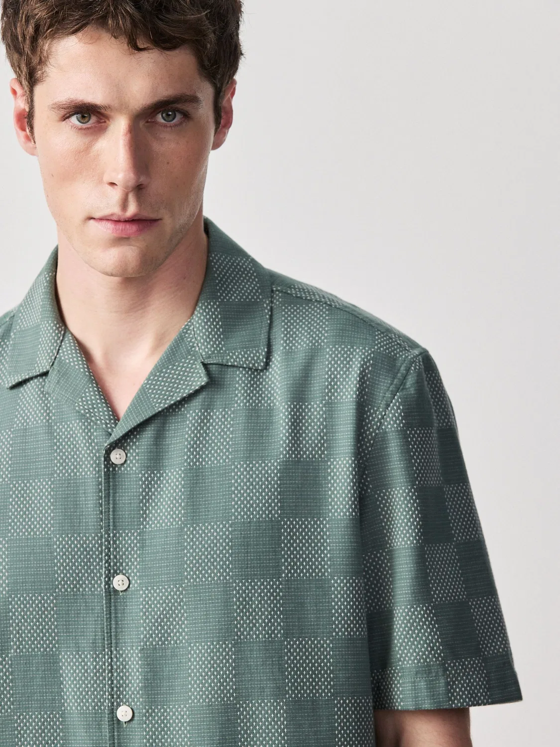 Рубашка свободного кроя в клетку Green Relaxed Fit Check Next, зеленый — фото 4