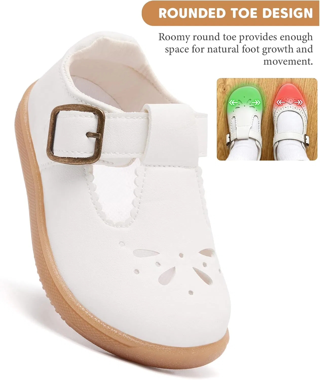 Детские балетки для девочек с широкой колодкой PGVVY, White — фото 4