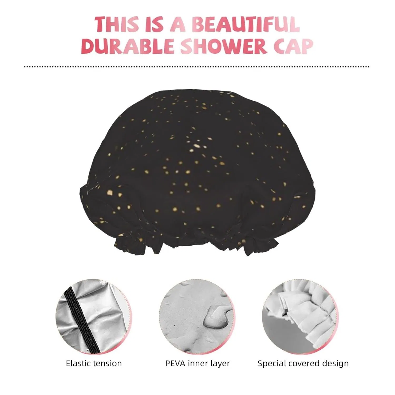 Водонепроницаемая шапочка для душа Sprinkly Gold Dots, Soft Black Oudrspo — фото 4