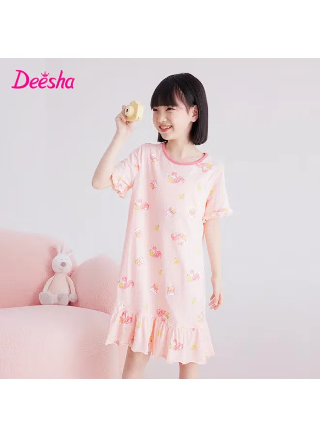Ночная сорочка с кружевной отделкой из хлопковой сетки Deesha, бежевый — фото 4