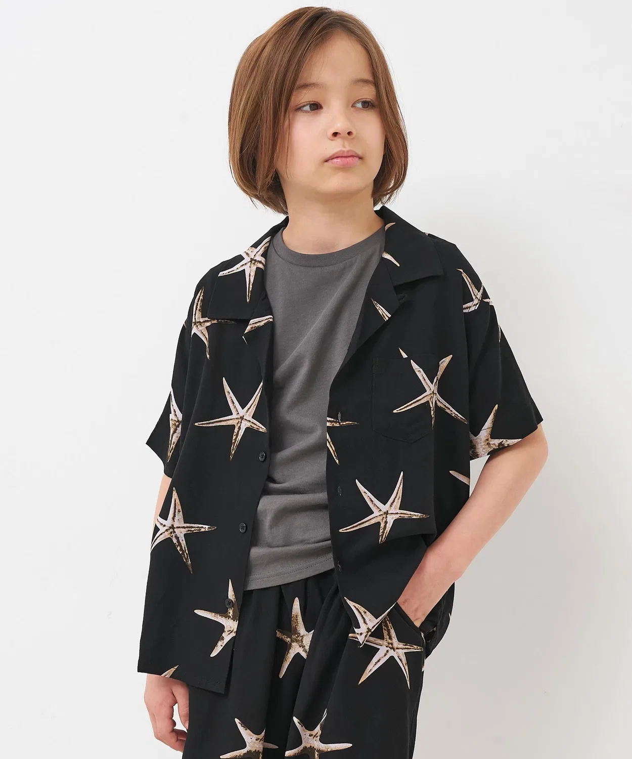 Coca（coca） Детская рубашка с принтом морских звезд, модель Rayon Starfish, coca, Black