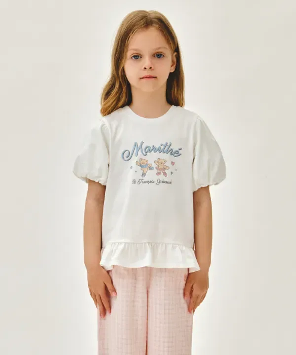 Футболка с рукавом-фонарик и пеплумом, белая, Marithé Kids