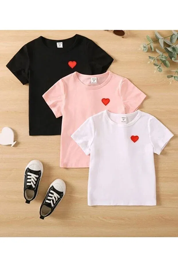 Детский комплект футболок для девочек с принтом Children'S Red Heart Printed Black-White-Pink 3-Pack Morning Kids, Blackwhitepink