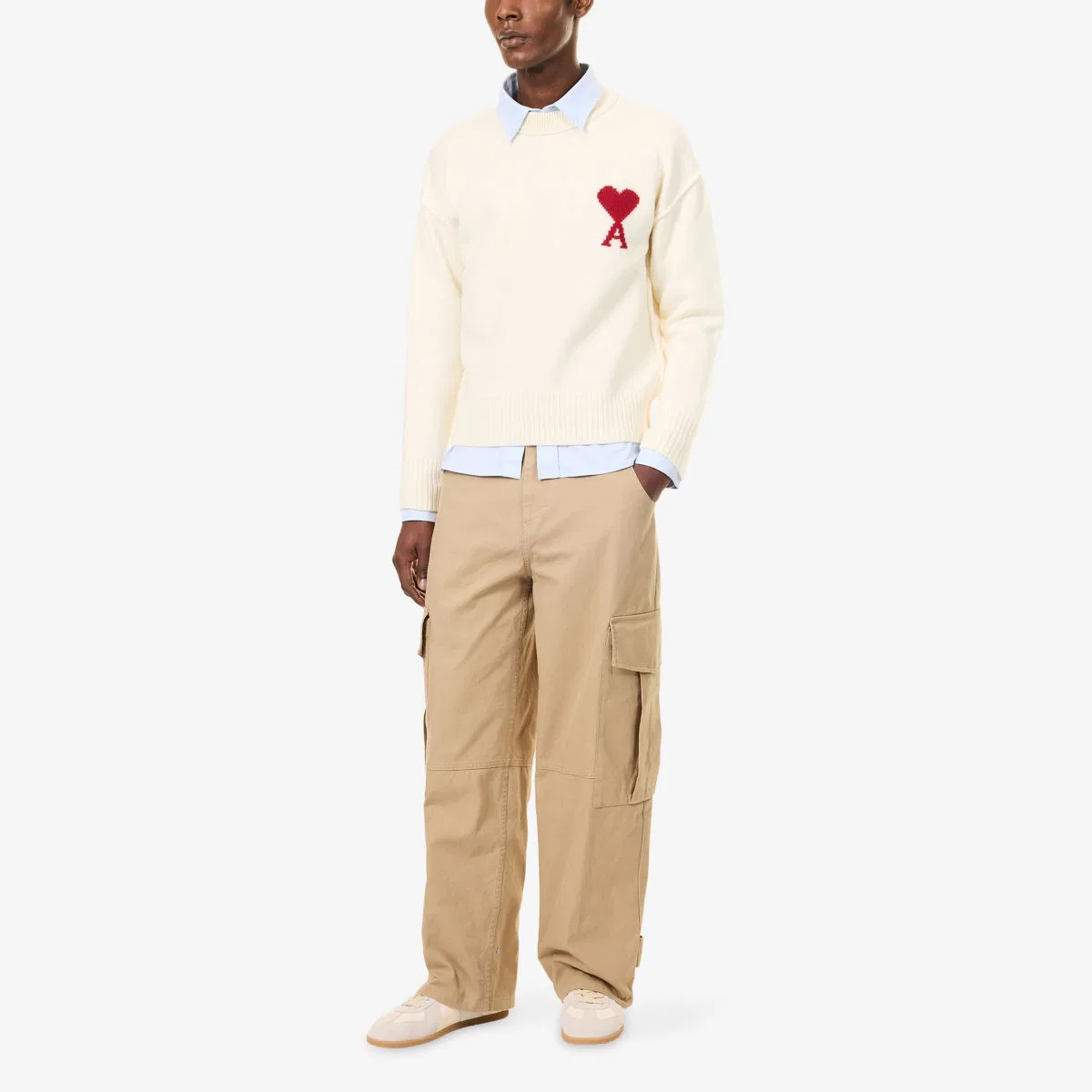 Свободные брюки-карго из хлопчатобумажной ткани Ami Paris, бежевый — фото 2