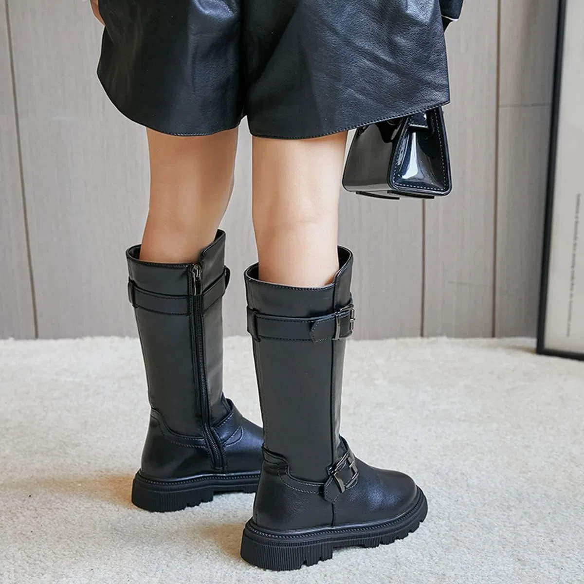 Детские зимние ботинки для девочек с молнией BININBOX, Black — фото 4