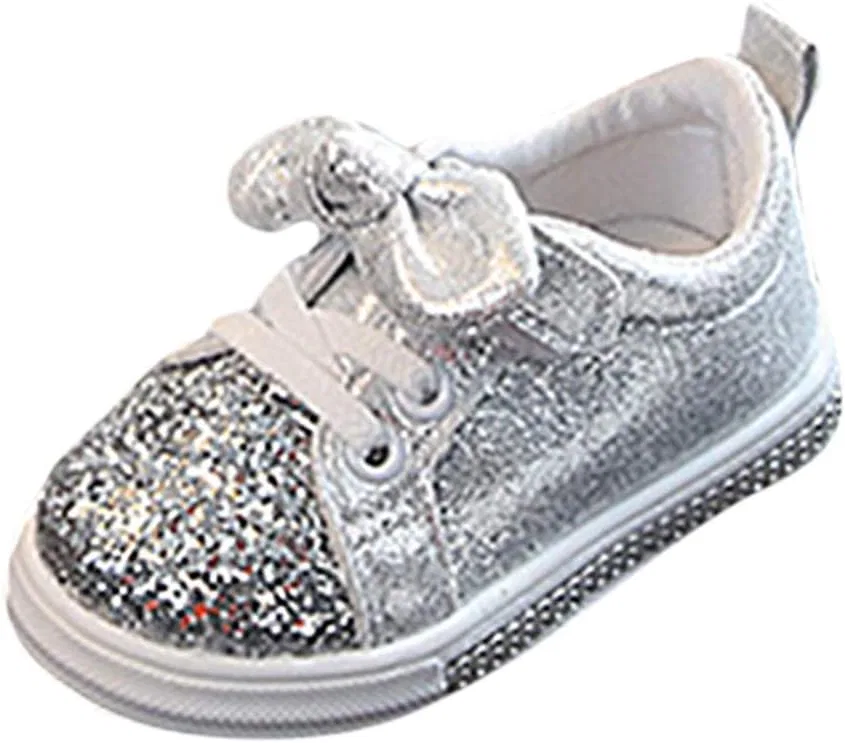 Детские кроссовки для мальчиков с пайетками и бантом, Silver