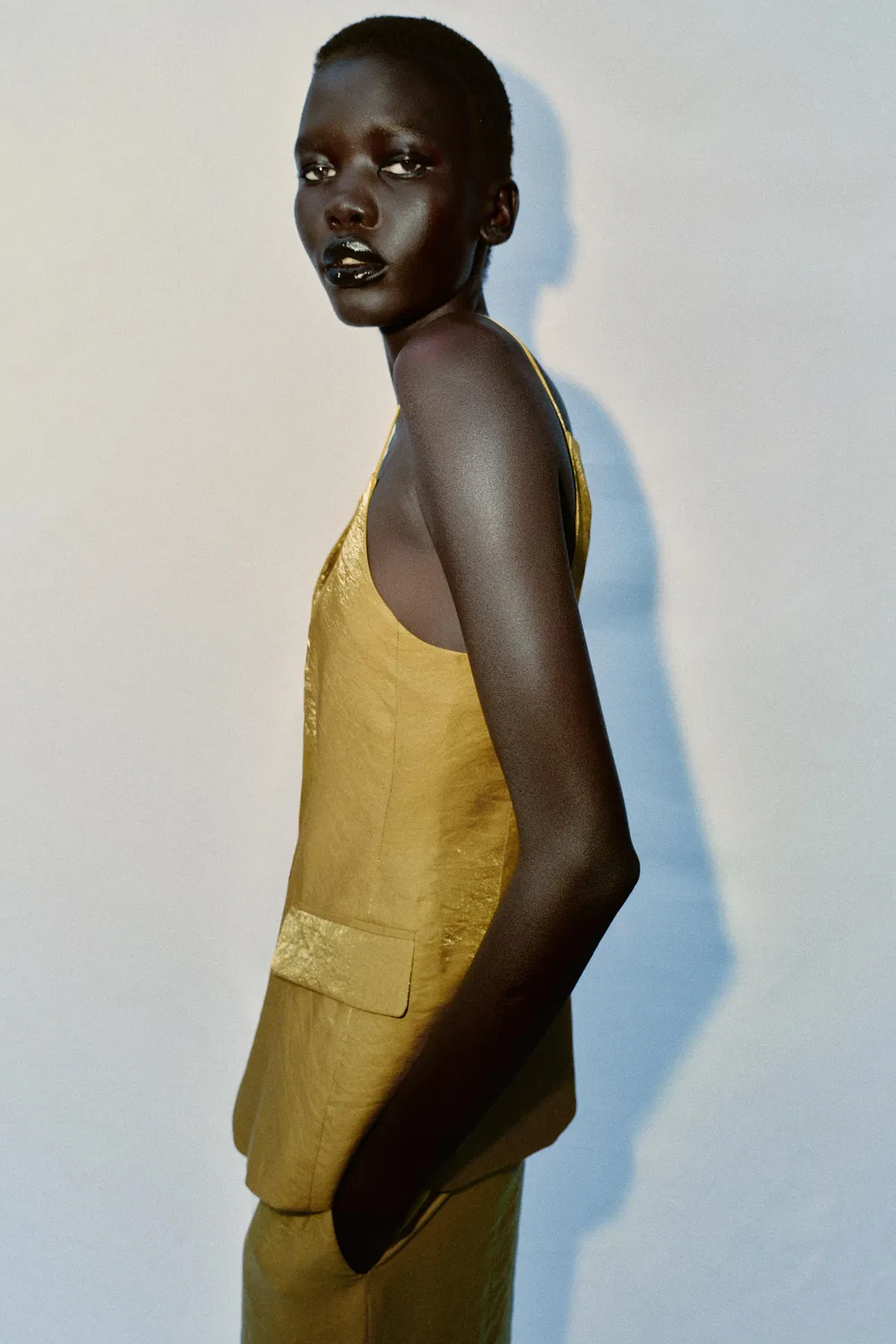 Жакет из атласа с эффектом мятой ткани ZARA, Golden — фото 3