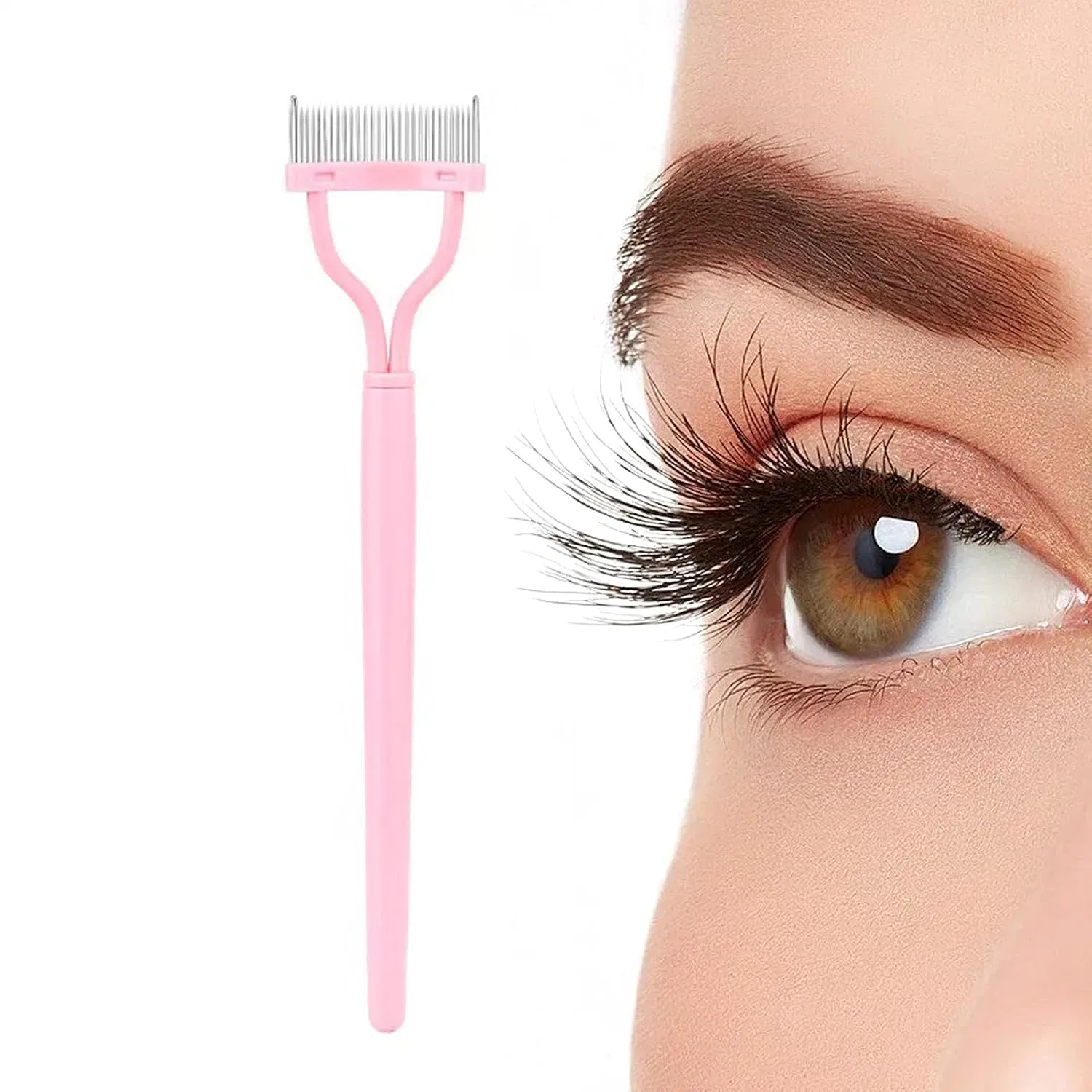 Щеточка для ресниц и бровей Naqqios, металлическая, 13.6 см, Pink
