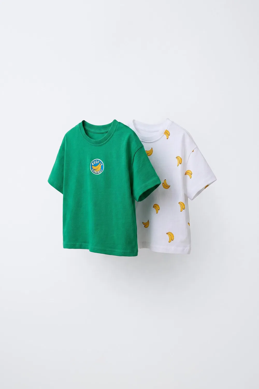 Набор из 2 однотонных и принтованных футболок ZARA, Green/Ecru