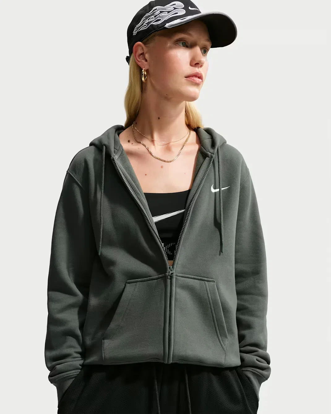 Женская толстовка на молнии Nike Studio Fleece Medium Weight, Camo Green/Sail