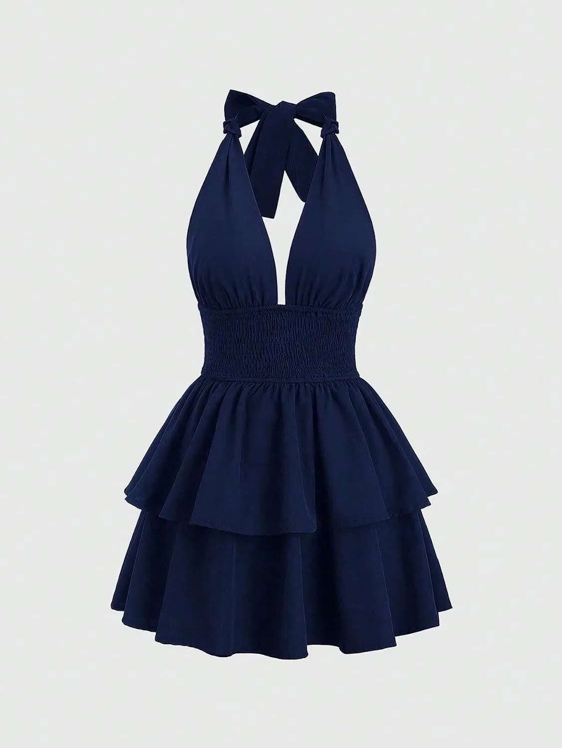 Женское повседневное мини-платье без рукавов с открытой спиной A-line, Navy Blue — фото 4
