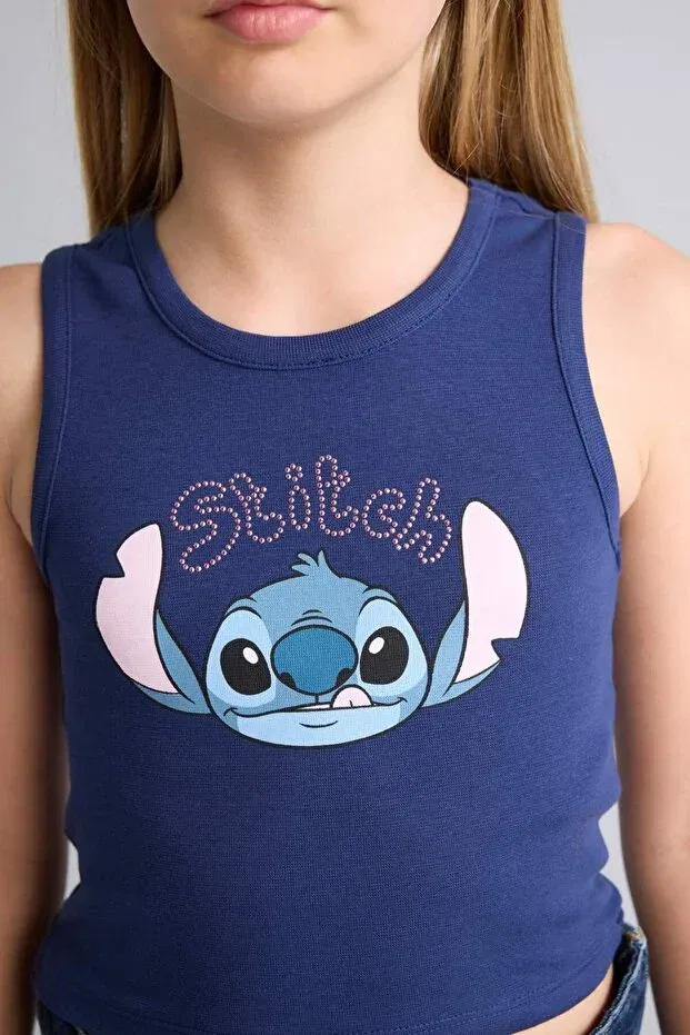 Детская майка для девочек с принтом Disney Lilo & Stitch Defacto, Navy Blue-Nv42 — фото 4