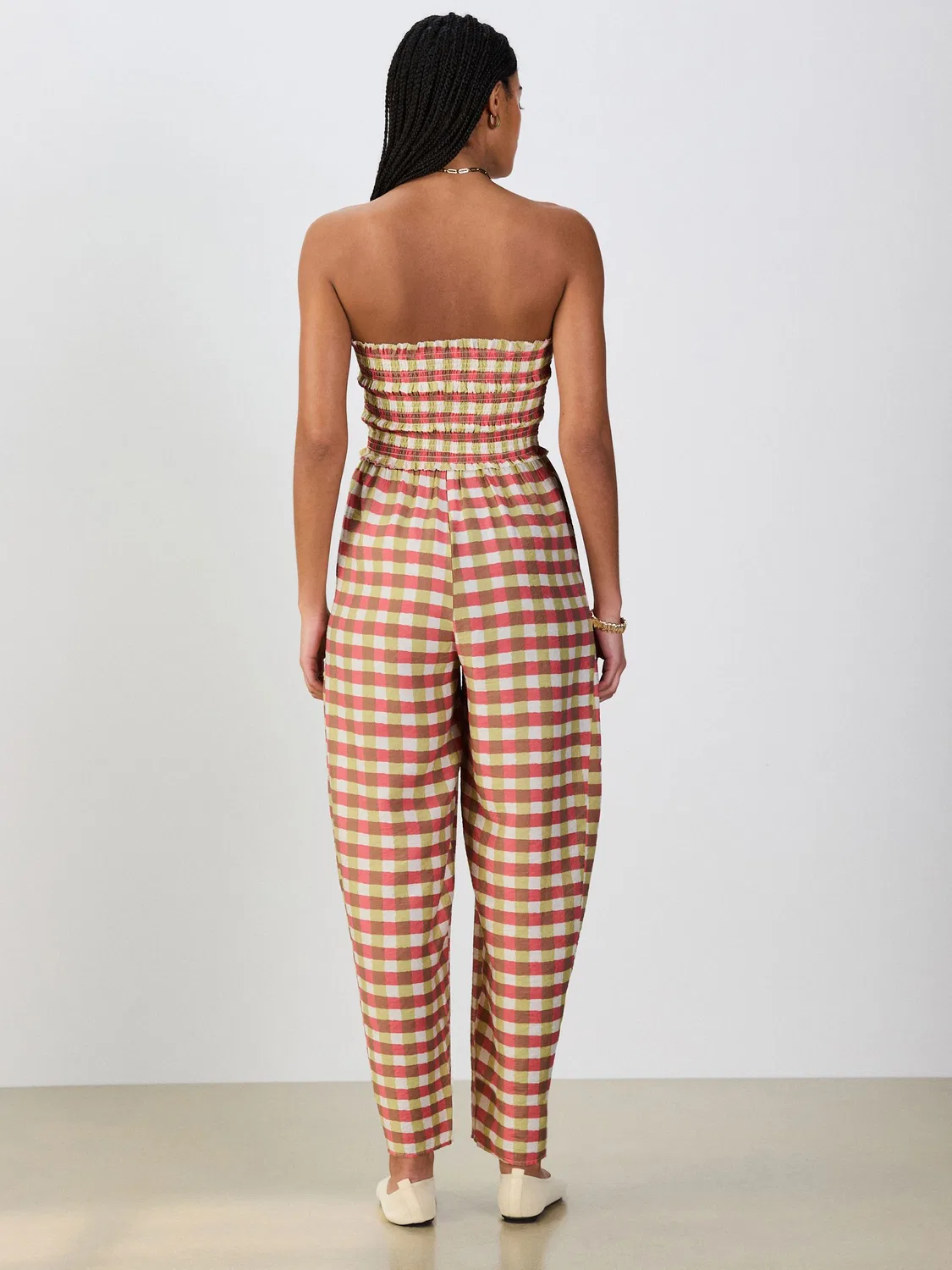 Комбинезон с бандо, шитье, модель Barrel Leg Next, Pink/Green Gingham — фото 2
