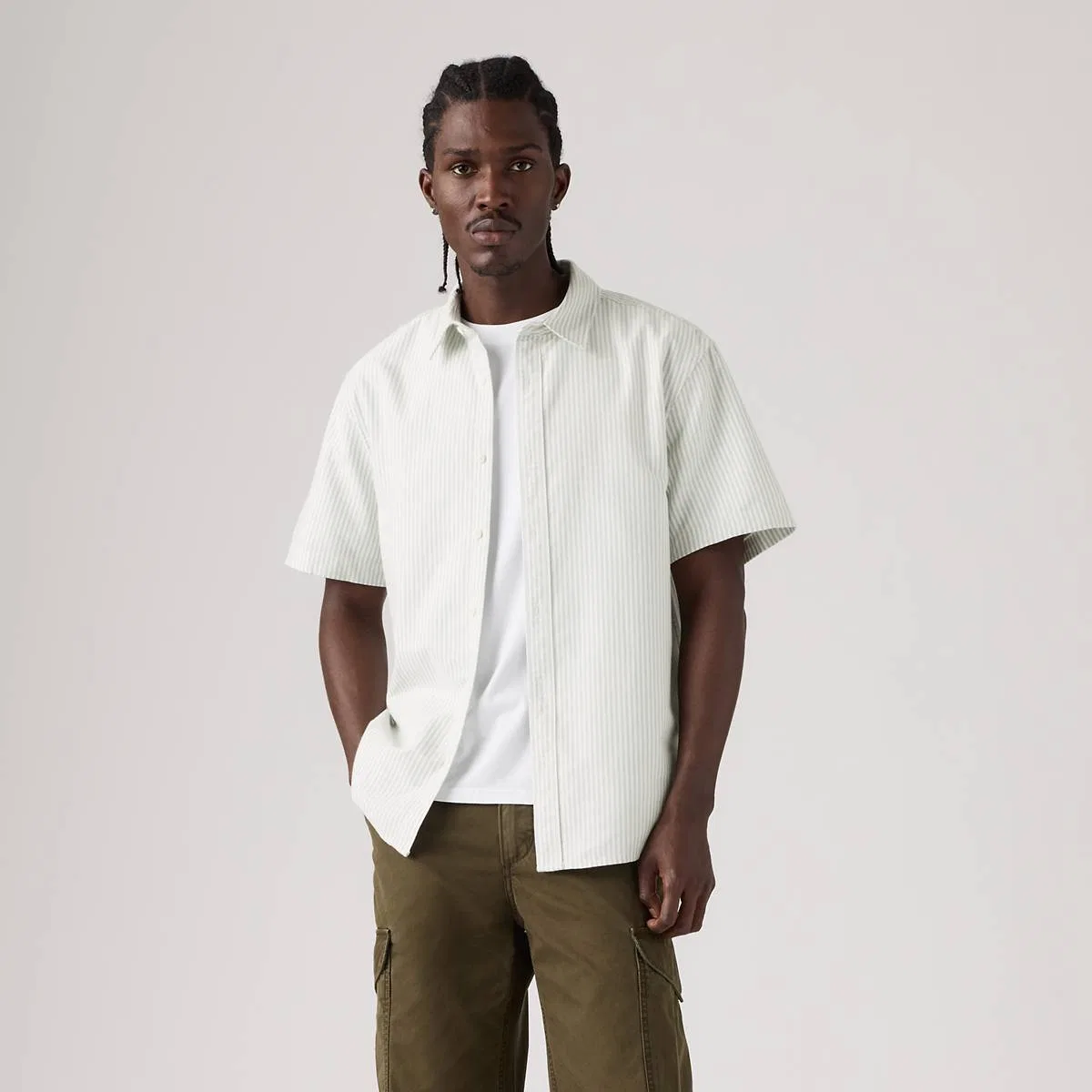 Классическая свободная рубашка с коротким рукавом Levi's, Marlon Stripe Chinois Green - Green — фото 3