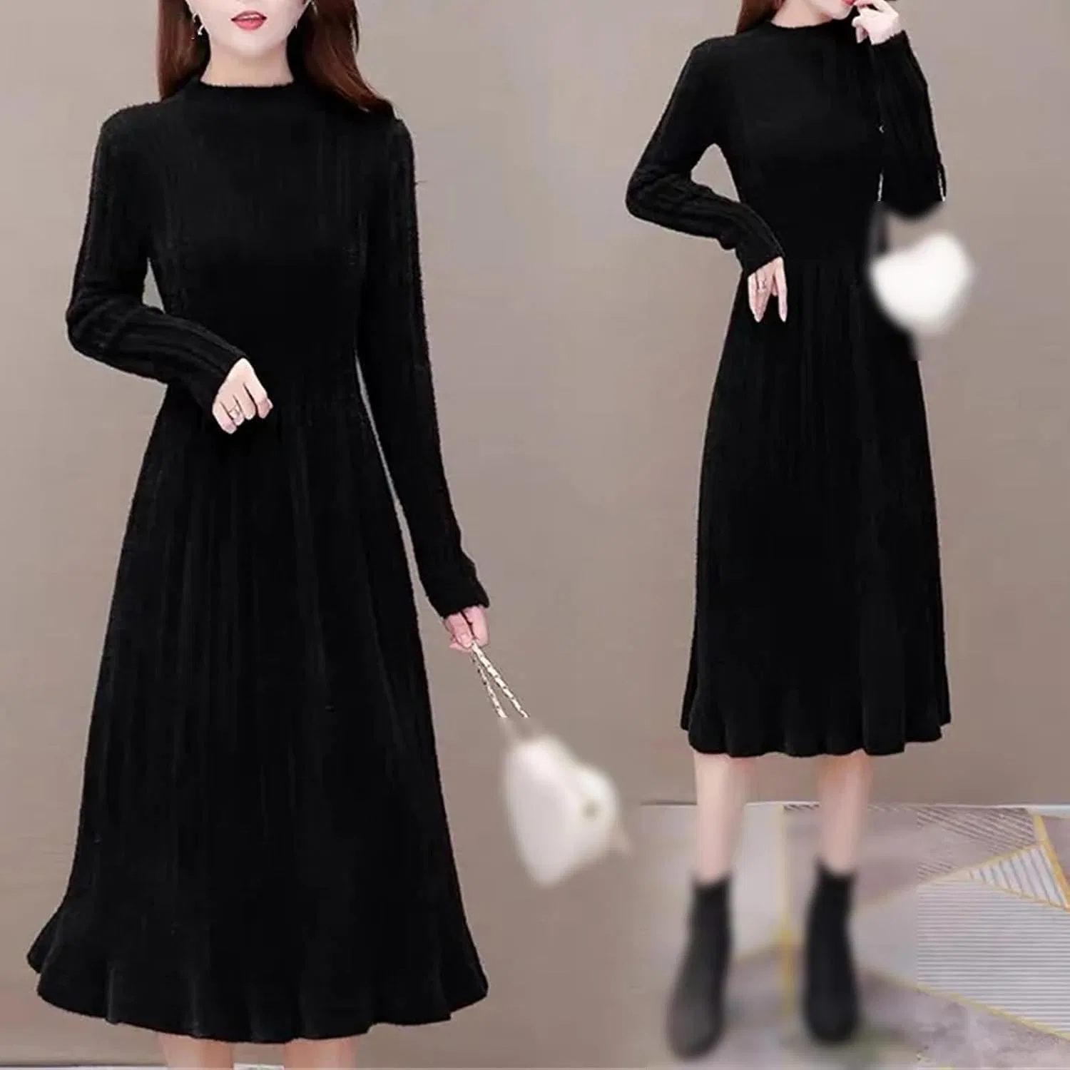 Женское облегающее платье миди с высоким воротом, Black — фото 4