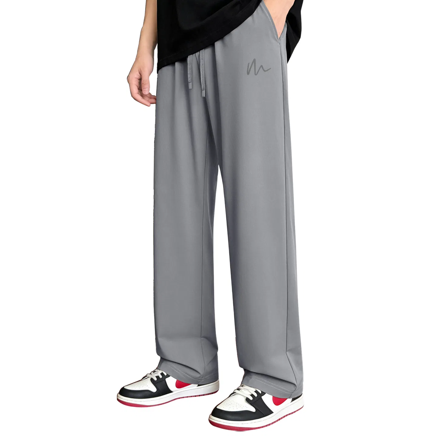 Детские прямые брюки с иконкой Free Line Pants Logo MINISO, Ice Silk Sweat-Wicking Dark Gray