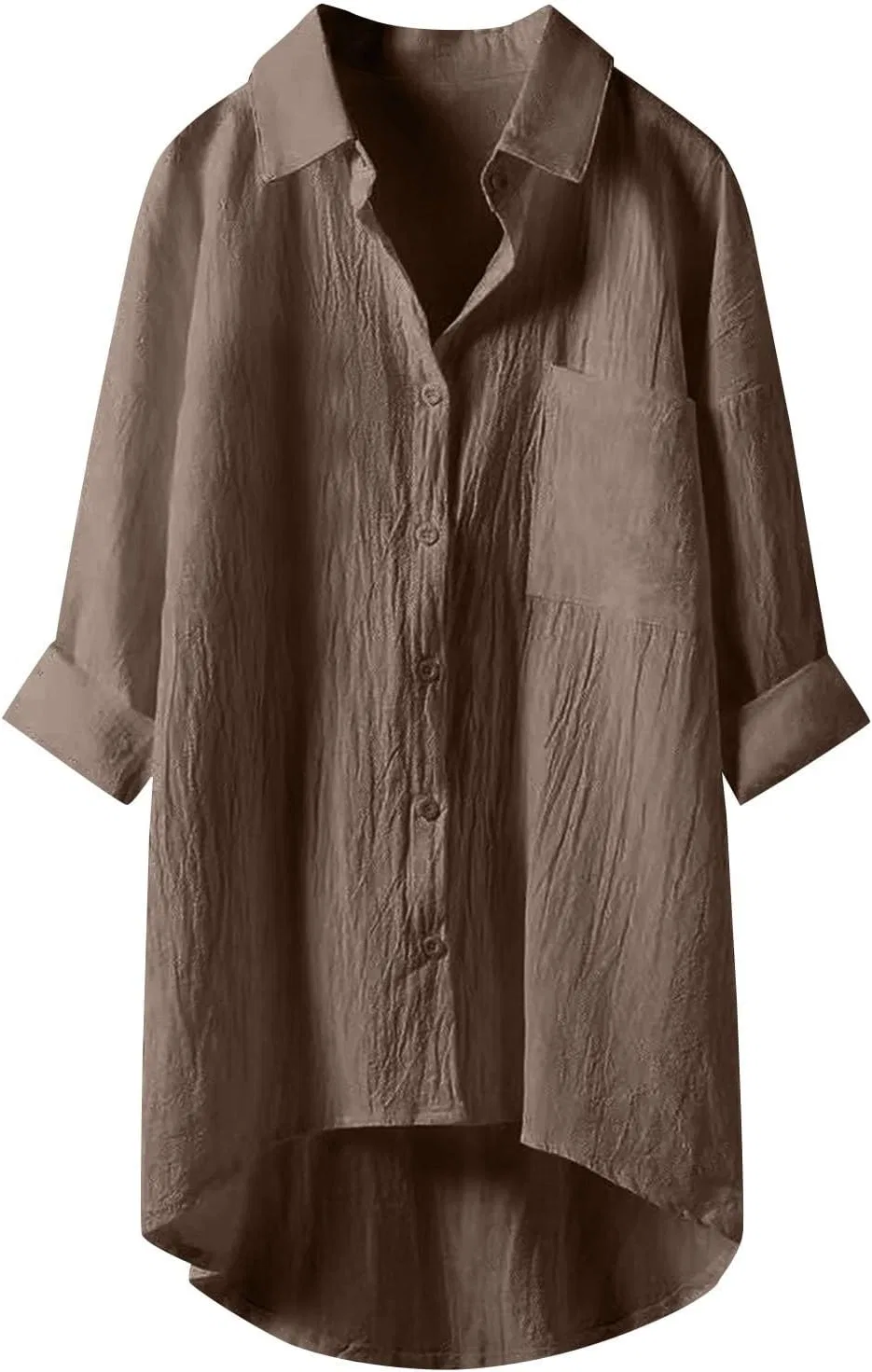 Блуза из хлопка и льна, свободная, с V-образным вырезом, длинным рукавом, Khaki