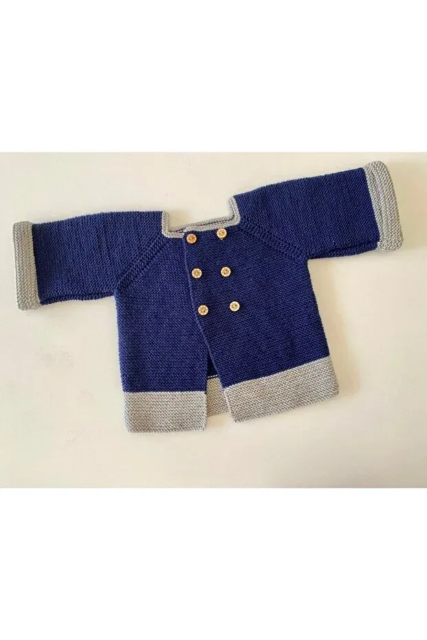 Детский кардиган для новорожденных с длинным рукавом Hand knitted baby cardigan Hobihanem Tuhafiye, Navy Blue-Grey