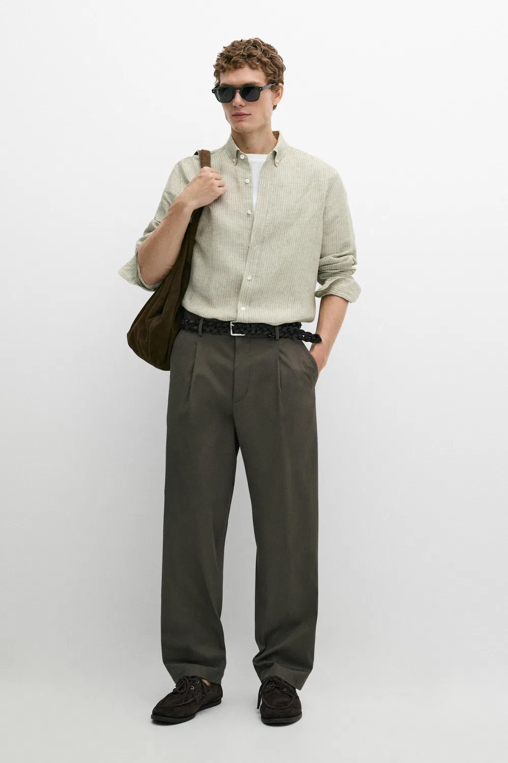 Брюки Massimo Dutti Flowing With Darts, хаки — фото 3
