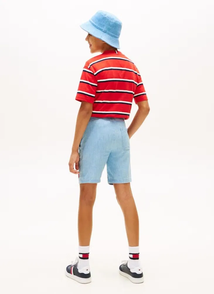 Шорты свободные с волнистым флагом Tommy Hilfiger, джинсовый синий — фото 2