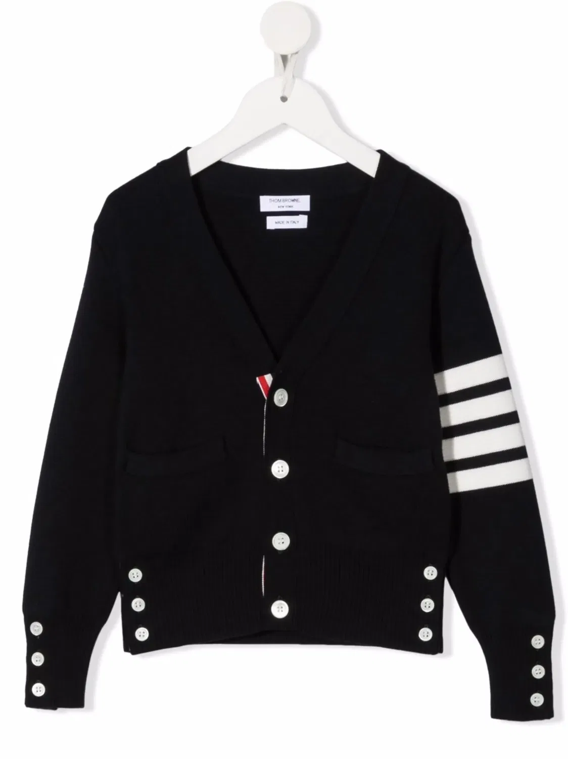 Кардиган в полоску с V-образным вырезом Thom Browne, темно-синий/белый