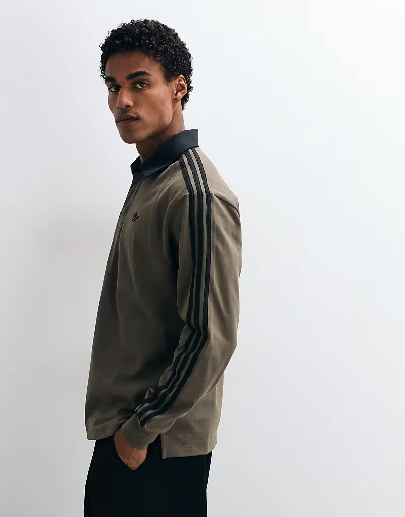 Поло Adidas Originals с тремя полосками и длинными рукавами, хаки — фото 2
