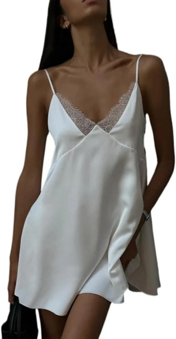 Женское мини-платье с кружевом A-Line, White